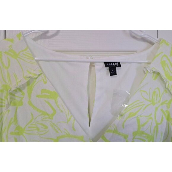 Torrid Women's 4 (4XL) Green White Print Long Sleeve V-Neck Dress New W/O Tags - Picture 9 of 14